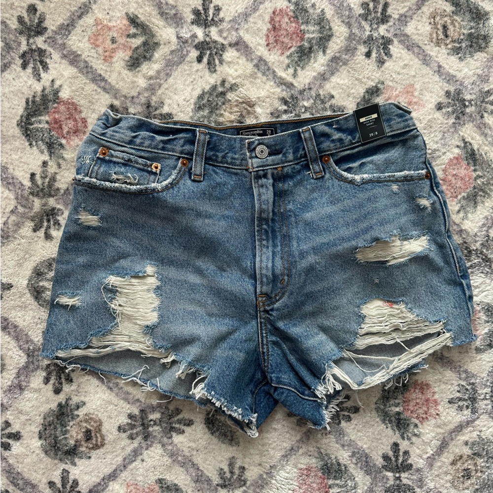 Abercrombie high rise denim shorts - medium wash Blue